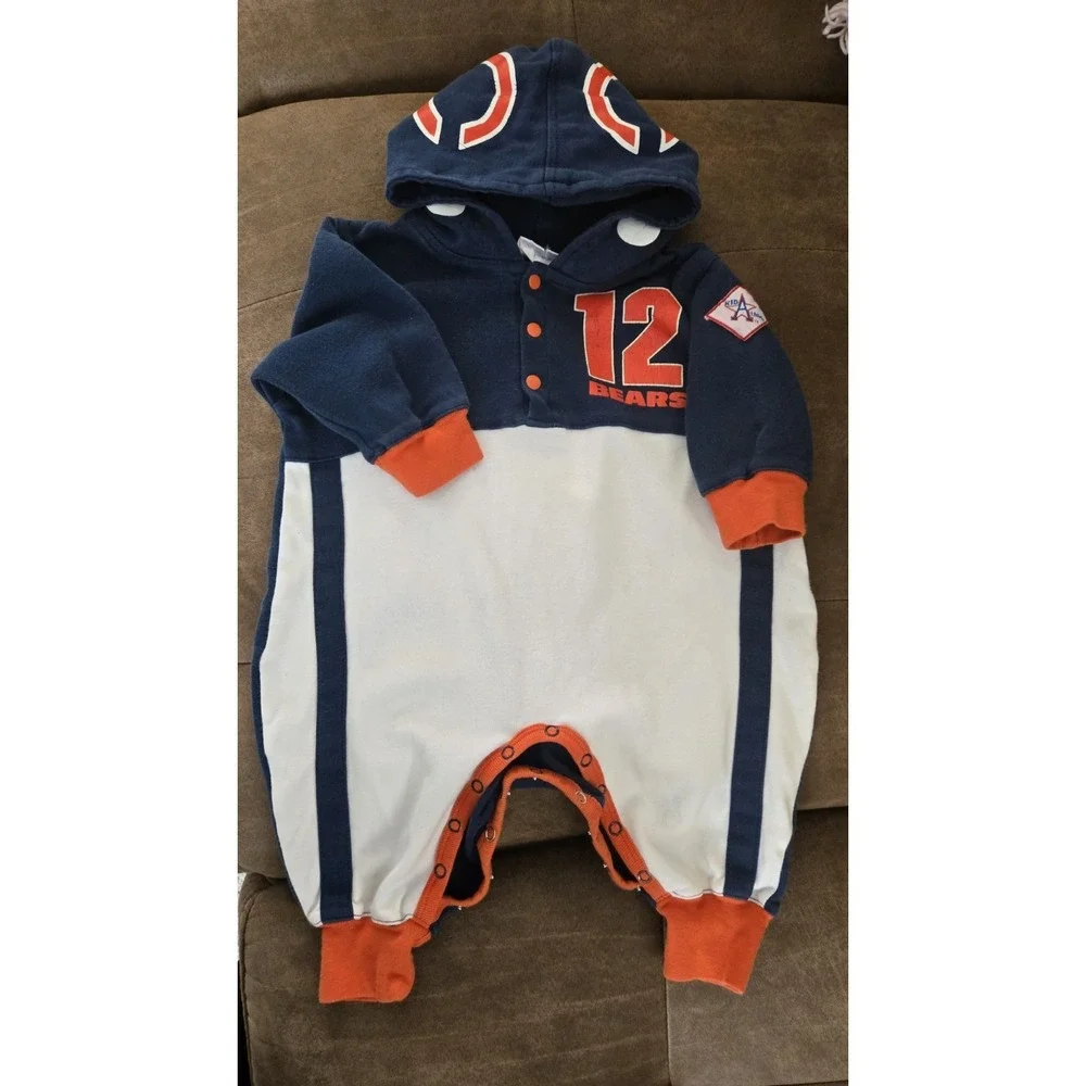 Vintage Chicago Bears Baby Romper 12M Hooded Fleece NFL Kid Athlete Outfit
